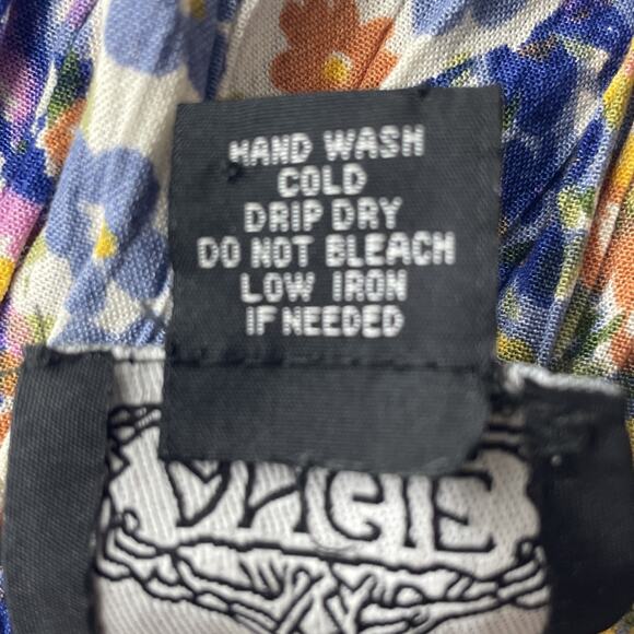 Angie Womens L Floral Smocked Peakaboo Cutout Babydoll Dress Boho Garden Fairy - Picture 9 of 9